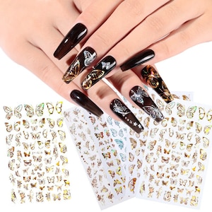 Nail Art Laser Gold / Silver Butterfly Nail Self-adhesive Stickers Summer Colorful Nail Transfer Decals 3D Glitter Nail Art Decorations