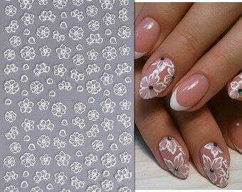 Floral Nail Art Decals: Black & White Spring Flower Stickers