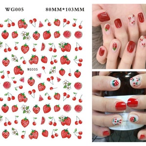 Nail Art Stickers Decals 3D Self Adhesive | Tropical Fruits Nail Decals | Watermelon Strawberry Cherry | Summer DIY Nail Art (005)
