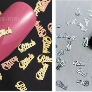Gold / Silver Bitch Nail Decals 10/20/50 Pieces, Bitch nail glitter, Bitch Nail Art Charms Slice DIY Manicure Tool