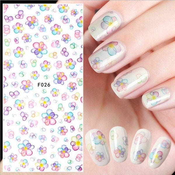 Watercolor Flower Nail Art Decals: Self-Adhesive Stickers (F026)