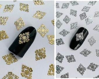 Gold/Silver Metal Floral Nail Art Decals: Retro Manicure Charms (10/20/50pcs