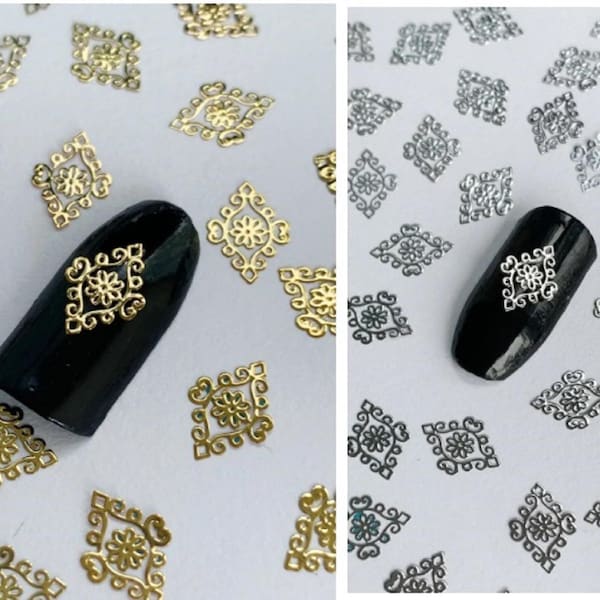 Gold/Silver Metal Floral Nail Art Decals: Retro Manicure Charms (10/20/50pcs