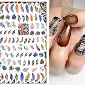 Adesivo de unha de folha de flor autoadesivo 3D decalques de arte de unha adesivos #735