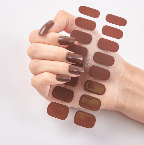 Solid Brown Full Cover Nail Wraps For Women Nail Art Stickers Etsy