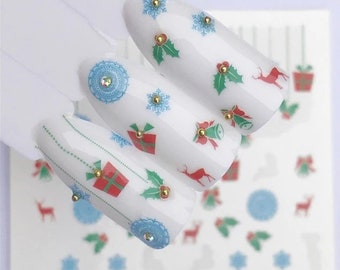Christmas Nail Art Water Decals: Santa, Reindeer, Snowflake DIY Designs