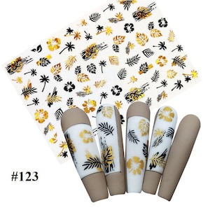 Gold Leaf Palm Tree Nail Art Stickers: 3D Floral Decals