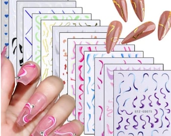 Abstract Swirl Nail Art Decal Stickers: Retro Geometric Design
