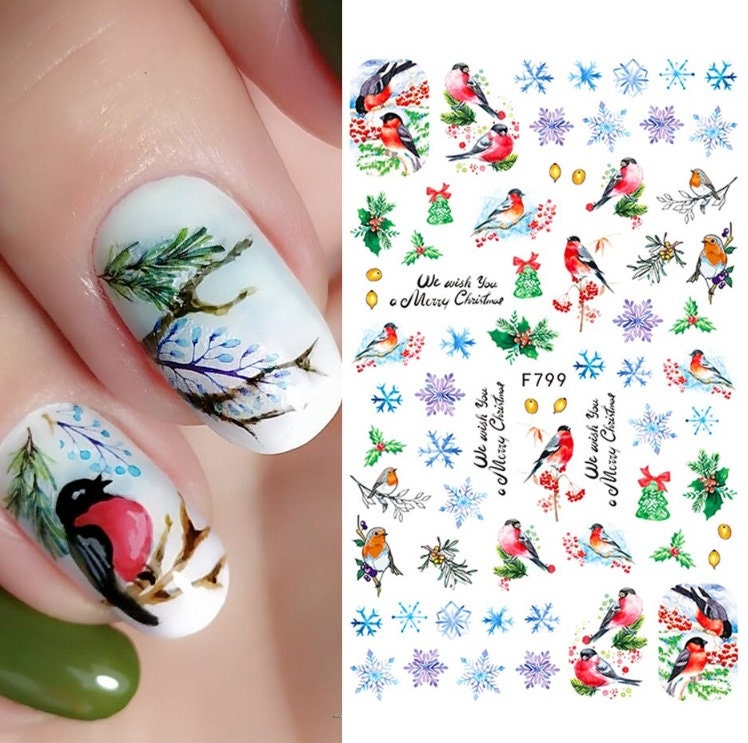 Stickers Nail Art Noël - Flocons Et Houx Blancs - Accessoire Ongles - Neuf