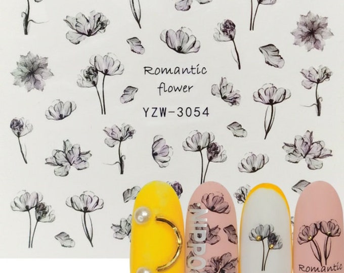 Lot De 3 Décalcomanies Water Decal Pour Ongles - Motifs Fleurs Divers (réf. STZ-367/371/368)