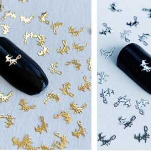 Halloween Witch Nail Decals: Gold/Silver Metal Slice Manicure (10/20/50 Pcs)