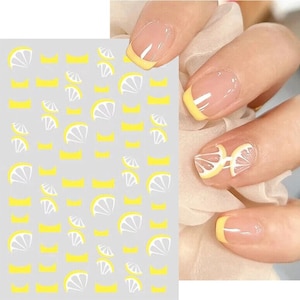 Yellow Lemon Pineapple Tree Fruit French Tips Nail Sticker Self-Adhesive 3D Nail Art Stickers #010