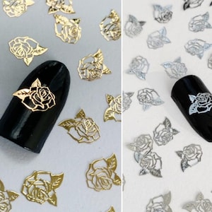 Rose Nail Charms: Gold & Silver Metal Flower Art Decals (10/20/50 Pcs image 1