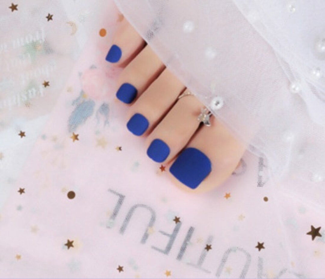 Matte Persian Blue Fake Toe Nail Press on Toenails Tips for Etsy