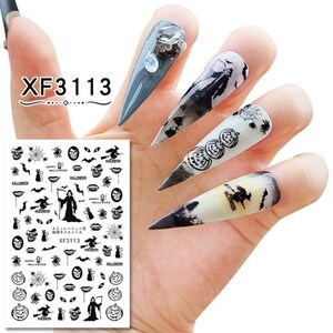 Halloween 3D Nail Stickers: Skull, Spider, Witch, Pumpkin Decals