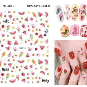Nail Art Stickers Decals 3D Self Adhesive | Tropical Fruits Nail Decals | Strawberry Watermelon Ice-cream Cherry Summer DIY Nail Art (010)