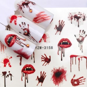 Nail Art Water Decals Transfers Nail Wraps Halloween Bloody Blood Hands Lips Cuts Eyeball Scars Stitches Blood Stains Diy Nail Art
