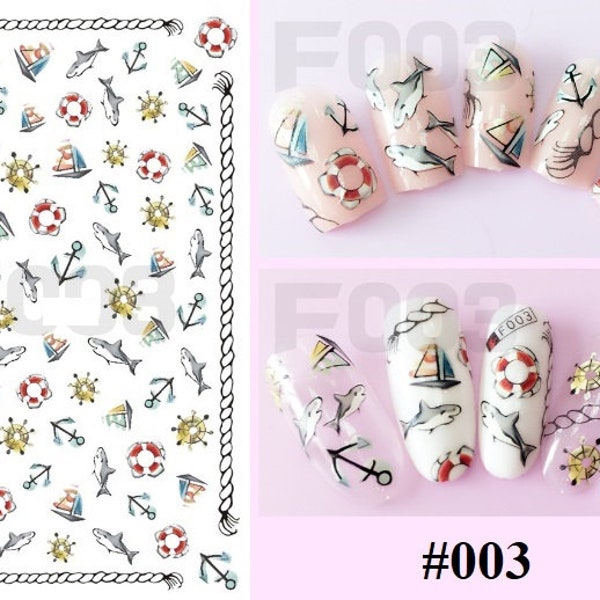 Sharks Boat Anchor Summer Ocean Autoadesivo Nail Art Decalcomanie Tatuaggi Decorazione unghie fai da te #003