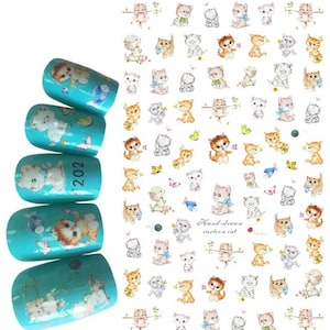 Cute Cats Nail Sticker Self-Adhesive 3D Manicure Adhesive Transfer Sticker #202