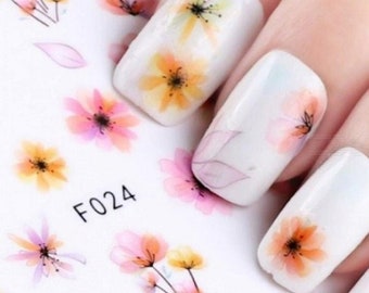Floral Nail Art Water Decals: Spring Pastel Flower Stickers (F024)