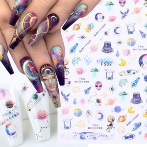 Nail Art Decals Self-Adhesive Stickers Alien Astronaut Planet Satellite DIY Nail Art Decal (F532)
