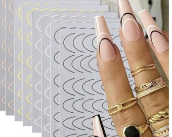 3D Metal Stripe Nail Art Stickers: French Tip Self-Adhesive Decals