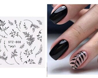 Nail Art série de fleurs autocollants de transfert d'eau noire tatouages géométriques floraux bricolage filigrane bricolage décalcomanies pour ongles décoration de manucure (808A)