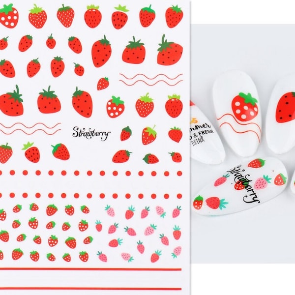 Fruit Nail Art Decals Self-Adhesive Stickers Summer Strawberry Cherry Orange Banana Pineapple Berry Watermelon DIY Nail Art Decal #009
