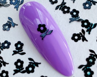 Black Flower Nail Charms: Metal Slice DIY Manicure (10/20/50 Pcs)