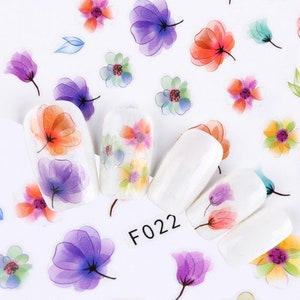 Nail Art Decals Self-Adhesive Stickers Spring Summer Pastel Pretty Water Effect Floral Flowers Tulips Petals DIY Nail Art Decal (F022)