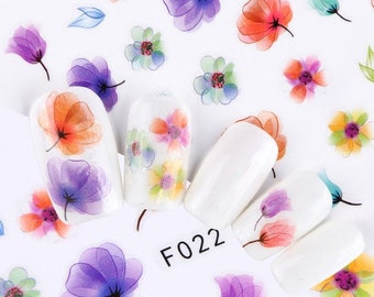 Nail Art Decals Self-Adhesive Stickers Spring Summer Pastel Pretty Water Effect Floral Flowers Tulips Petals DIY Nail Art Decal (F022)