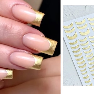 Gold French Smile Line Half Moon Nail Art Stickers Self-Adhesive Curve Stripe DIY Nail Decals #1154G