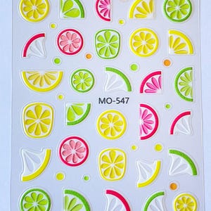 Lemon Pineapple French Tip Nail Stickers for Kids: 3D Self-Adhesive Nail Art MO-547