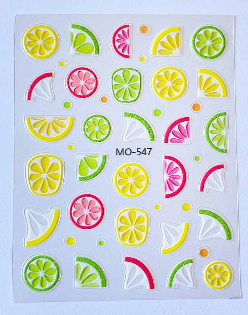 Lemon Pineapple French Tip Nail Stickers for Kids: 3D Self-Adhesive Nail Art MO-547