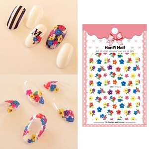 Floral Nail Art Decals: Red, Blue, Yellow Flower Stickers