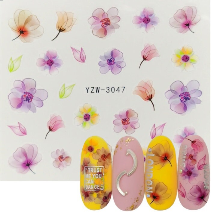 Nail Art Water Decals Stickers Blooming Flower Stickers Purple - Etsy