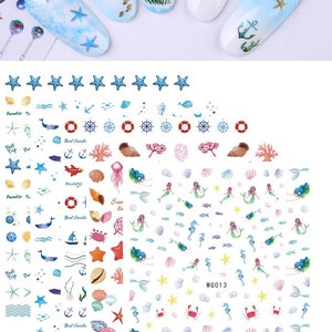 Summer Ocean Mermaids Sea Shells Sea Stars Fishes Self Adhesive Nail Art Decals Tattoos DIY Nail Decoration