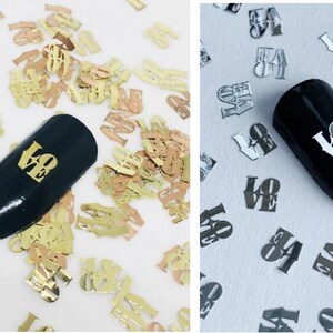 LOVE Nail Art Charms: Gold & Silver Metal Decals