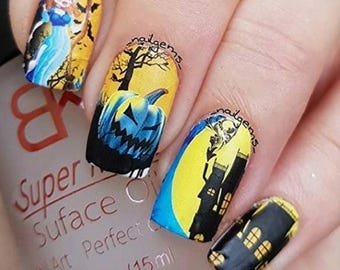 Halloween Nail Art Decals: Gothic Skulls, Spiderwebs, Black Cat