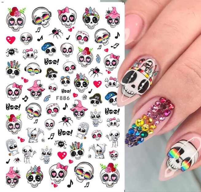 EBANKU Halloween Nagelsticker – 15 Blatt Mit Geistern, Kürbissen, Schädeln In 3D-Laser-Optik