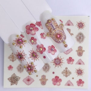 Nail Art Stickers Nail Water Decals Transfers Pink Tribal Lace Flowers Jewels Gems Indian Henna Patterns Diy Nail Art Decorations Stickers