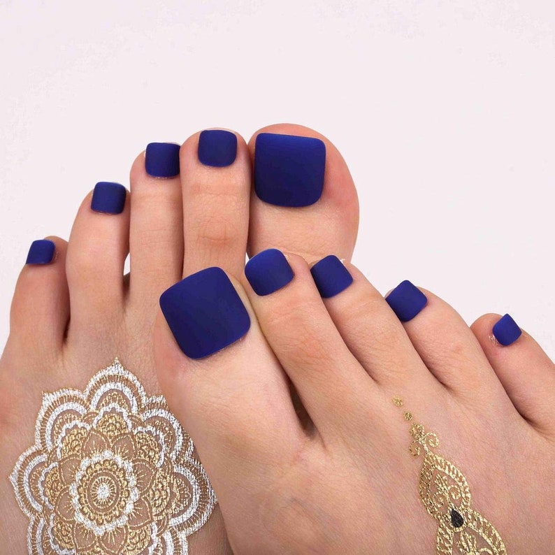 Blue Fake Toe Nail Press on Toenails Tips for Women 24pcs Fake Etsy