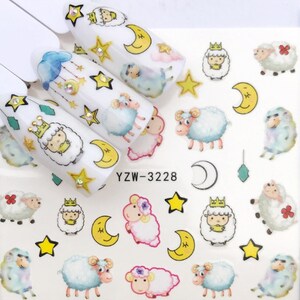 Nail Art Acqua Decalcomanie Adesivi Trasferimenti Primavera Estate Simpatiche Pecore Luna Stelle Fiori Palloncini Nail Art fai da te