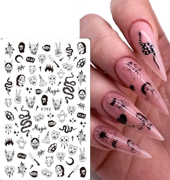 Amazon.com: 7 Sheets Halloween Nail Art Stickers Skull Snake Nail Decals 3D  Self-Adhesive Design Acrylic Nail Art Supplies Ghost Spider Horror Gothic  Nail Stickers for Women DIY Nail Halloween Party Decorations :