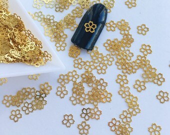 Gold Flower Nail Decals: Hollow Metal Charms, DIY Manicure