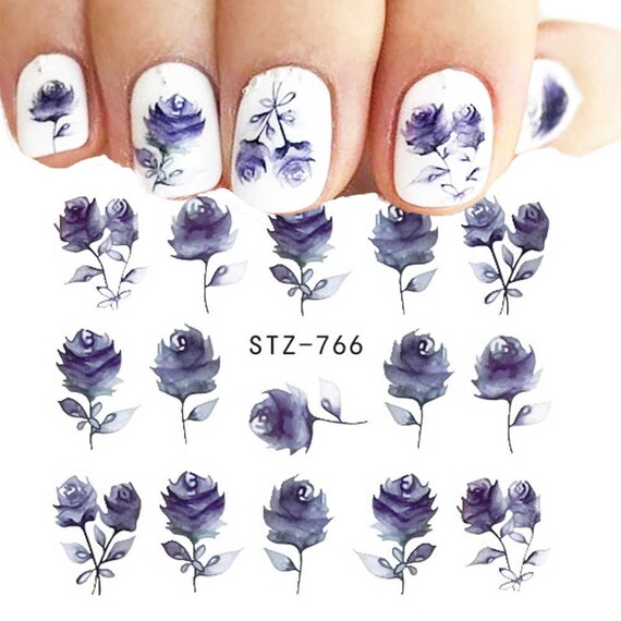 Nail Art Water Decals Stickers Spring Summer Blue Floral Flowers