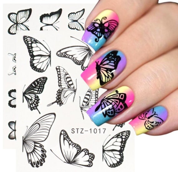 Butterfly Nail Art Stickers Nail Butterfly Stamping Nail Decals Trendy  Butterfly Flower Black and White Gold Nail Stickers Design Nails Supply  Self Adhesive Manicure Tips Charm Accessories 5 Sheets : Amazon.in: Beauty