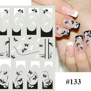Black White Butterfly French Tips 3D Nail Sticker Self-Adhesive Sticker DIY Nail Art Decals #133