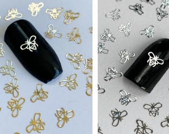 Gold /Silver Toned Metal Hollow Bees Decals 10/20/50 Pieces, Honey Bees Nail Glitter, Bee Art Charms Slice DIY Manicure Tool