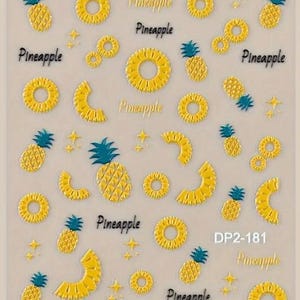 Lemon Pineapple French Tip Nail Stickers for Kids: 3D Self-Adhesive Nail Art DP2-181